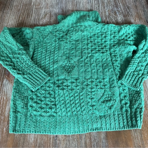 WOMENS ARAN PATCHWORK SWEATER WITH COLO, VIBRANT GREEN, SIZE LARGE - Picture 4 of 10